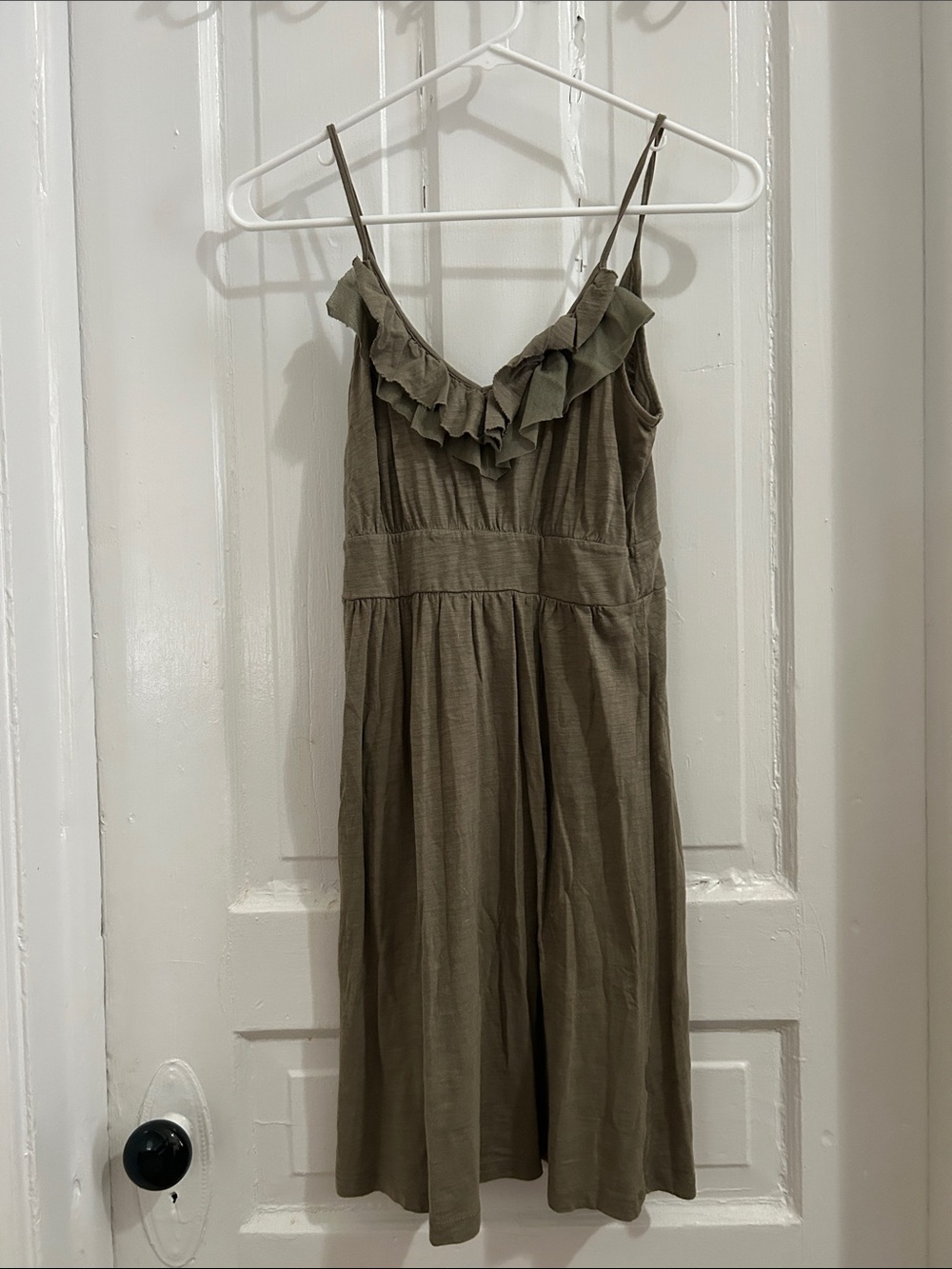 Banana Republic Olive Ruffle-Trim Spaghetti Strap Midi Dress
